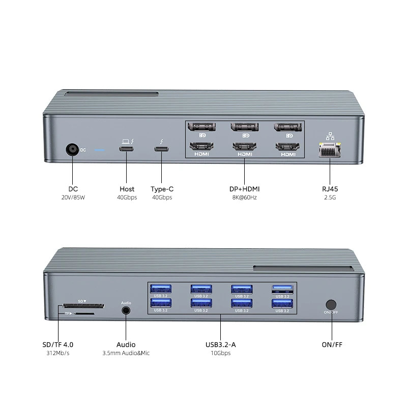 USB C 도킹 스테이션 썬더볼트 3 4 타입 C 8 USB 포트 2.5 기가비트 이더넷 맥북