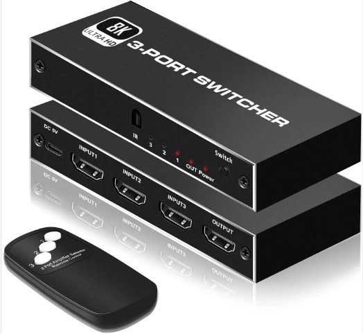 Hdmi 2.1 TV 모니터 3 3 인 1 아웃 3 포트 3x1 믹서 스위치 IR 리모컨 닌텐도 Hdmi 2.1 스위처