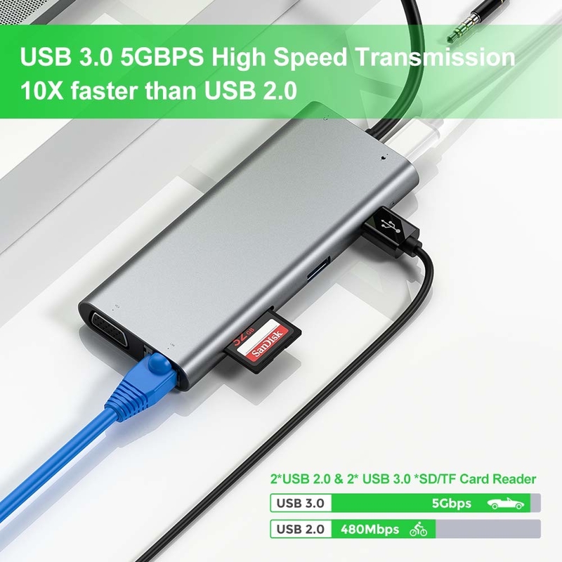 11 포트 11 In 1 USB 타입 C 허브 10Gbps USB C 도킹 스테이션 플러그 앤 플레이 소프트웨어 통합