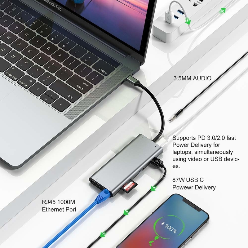 11in1 C형 허브 멀티포트 도크 스테이션 USB3.0 PD SD/TF 4K HDMI VGA RJ45 어댑터