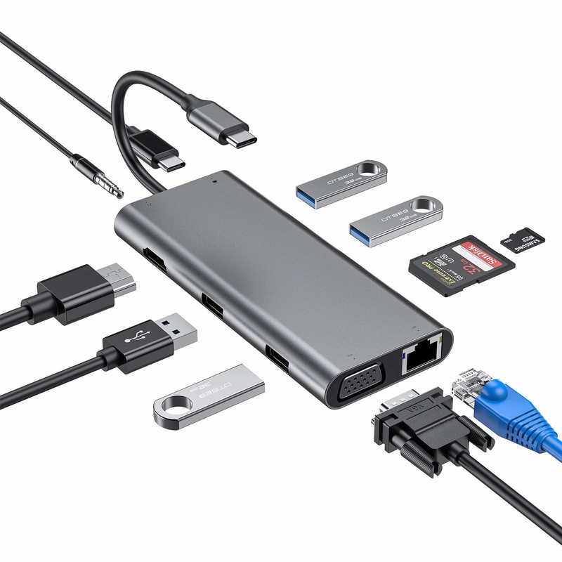 11in1 C형 허브 멀티포트 도크 스테이션 USB3.0 PD SD/TF 4K HDMI VGA RJ45 어댑터