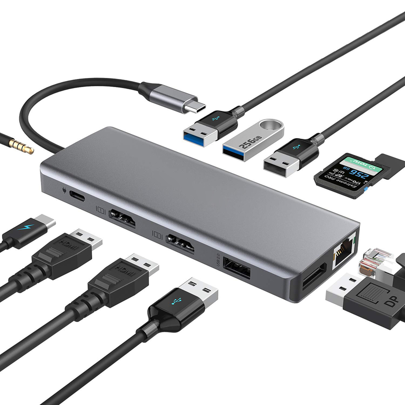맥북 프로용 HDMI 3.5mm 오디오 잭과 함께 실버 포터블 USB C 허브 멀티 포트 어댑터