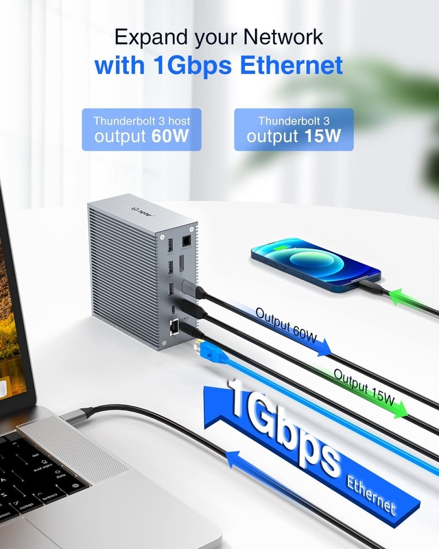 USB C 도크 HDMI 4k 60hz 16in1 도킹 스테이션 플러그 앤 플레이 편의성 은색