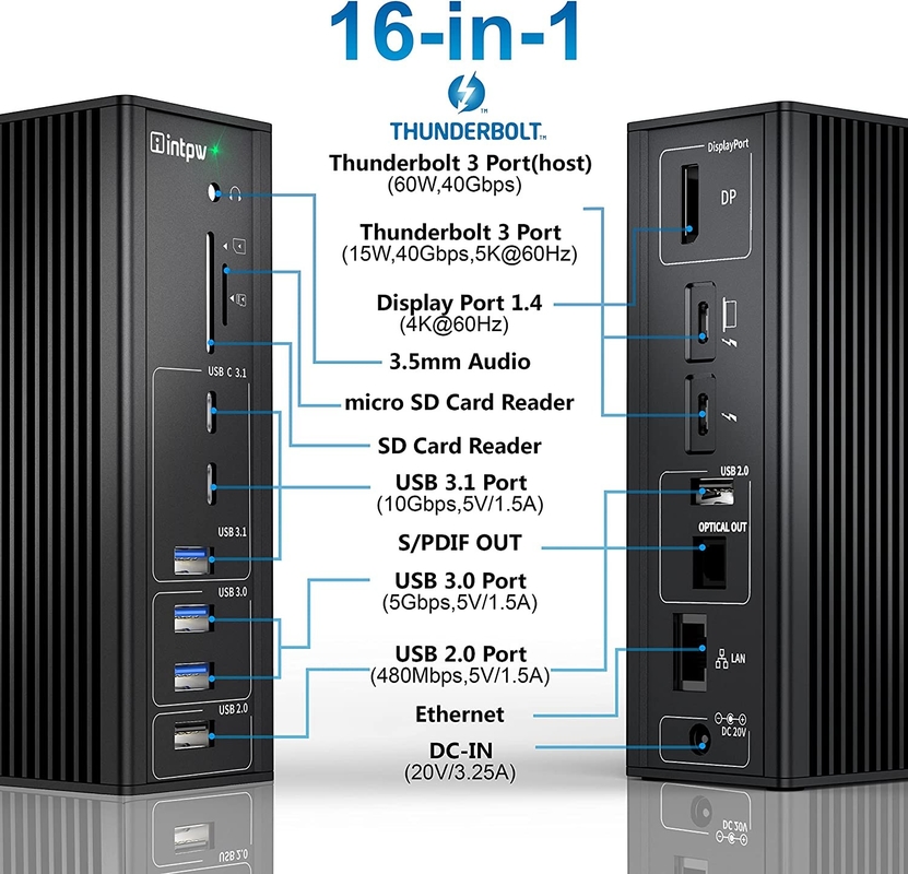 썬더볼트 3 어댑터 허브 맥 USB C 도킹 스테이션 10Gbps 스테레오 컴보 잭 포트