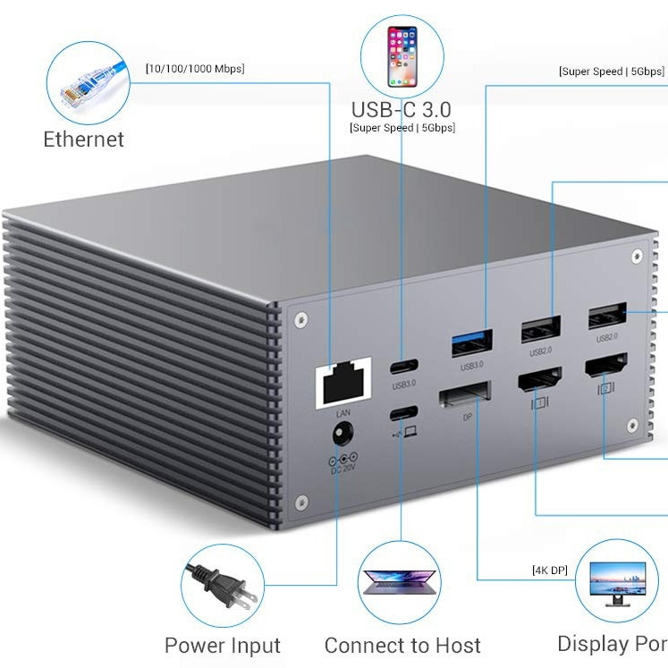 16인1 데스크톱 PC USB C 도킹 스테이션 유니버설 윈도우 MacOS 3.5mm 오디오 잭