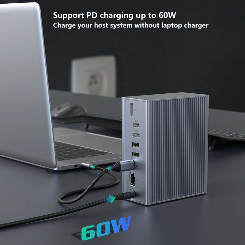 노트북용 16in1 도킹 스테이션 USB 어댑터 회색 10Gbps 데이터 전송 속도 디스플레이 링크 포트
