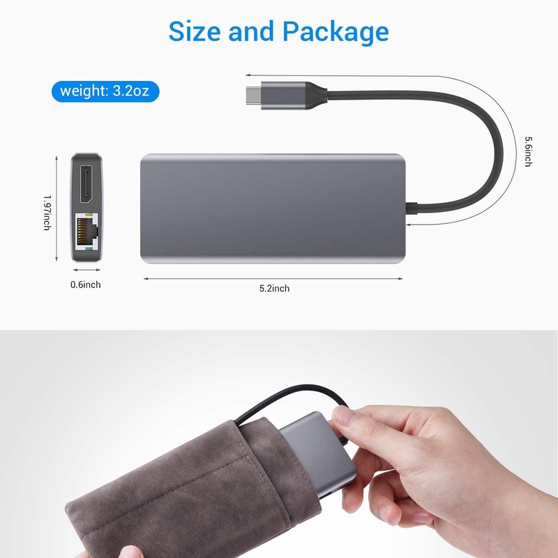 맥북 프로용 HDMI 3.5mm 오디오 잭과 함께 실버 포터블 USB C 허브 멀티 포트 어댑터