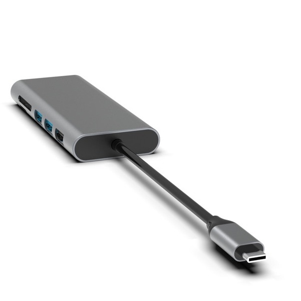 은색 10인1 USB-C 허브 HDMI USB 3.0 이더넷 3.5mm 오디오 잭 PC 및 노트북