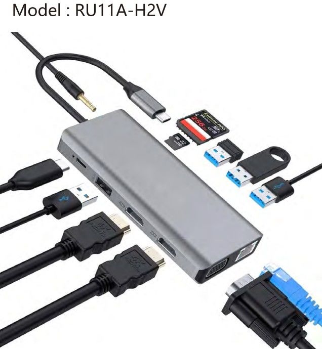 맥북 노트북용 4K HDMI VGA 오디오 잭 포트를 가진 12 in 1 타입 C 어댑터 USB 허브