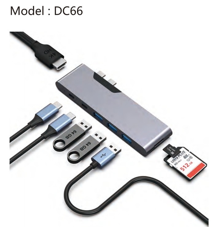 7-인-2 USB C 멀티포트 허브 HDMI 어댑터 USB 3.0 SD TF 카드 리더