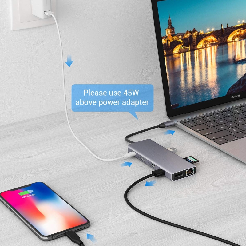 USB A 타입 C 5Gbps 전송 속도 및 전원 공급 장치와 함께 HDMI USB 허브