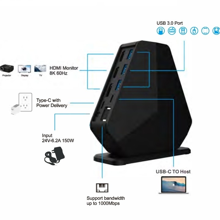 USB 타입 C 도킹 스테이션 어댑터 기가바이트 듀얼 HDMI Mst USB C 허브 HDMI USB 30