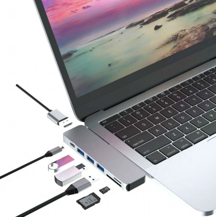 7in1 듀얼 타입 C 허브 USB C 도킹 스테이션 지원 4K HDMI 카드 리더