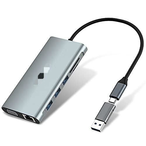 9인1 USB C 어댑터 도킹 스테이션 HDMI 4K 기가비트 이더넷 USB 3.0 데이터 전송 10Gbps