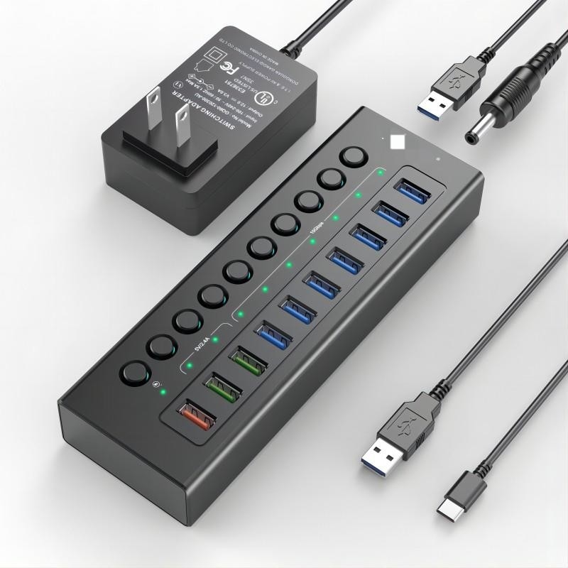 멀티 포트 허브 USB C 3.0 도킹 스테이션 노트북 스플리터 스마트 충전 포트 하나 개별 켜기 / 끄기 스위치