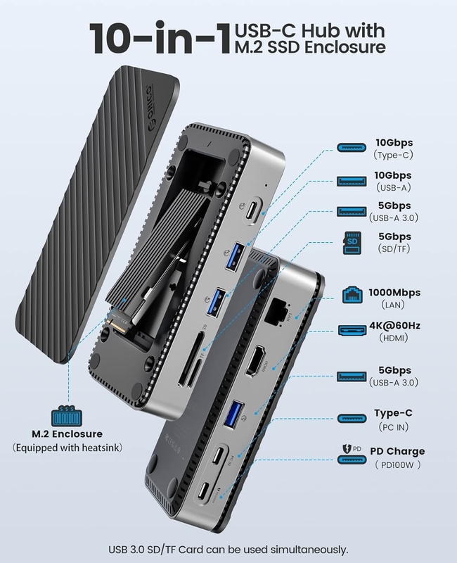 빠른 충전 16인1 USB C 어댑터 휴대 전화 노트북 4K HDMI RJ45 PD