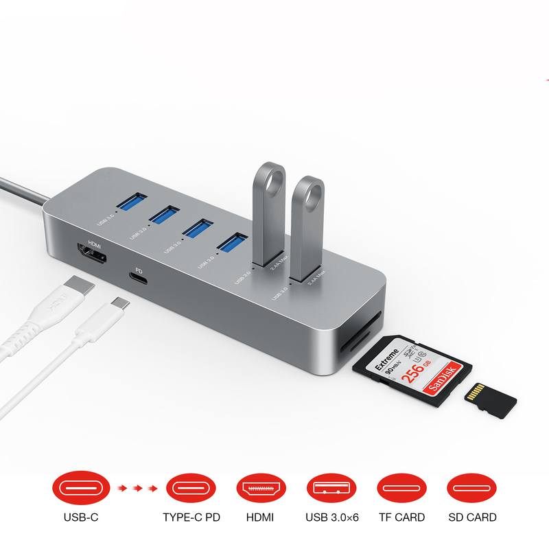 10 포트 USB C 허브 USB 3.0 허브 5Gbps 데이터 전송 2ft 확장 케이블