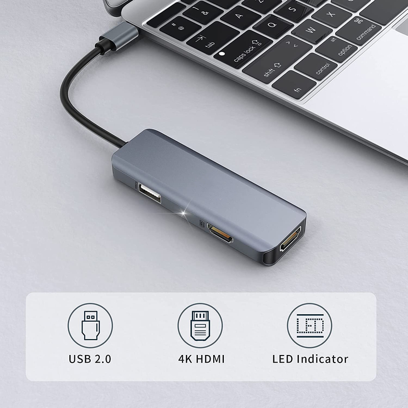 3 인 1 USB 허브 HDMI 어댑터 USB C에서 USB 2.0 어댑터 맥용 슬림 도크