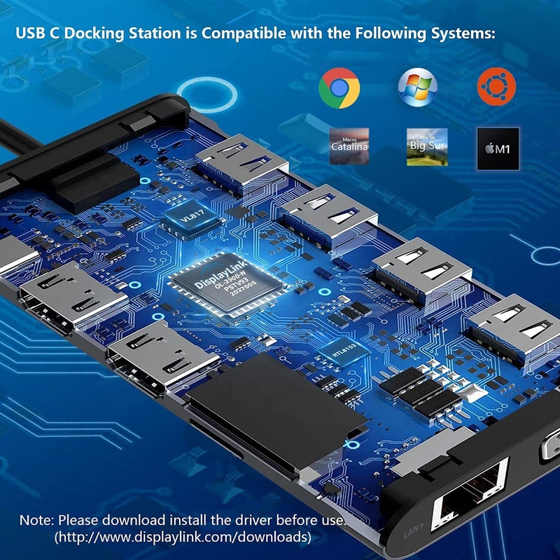 12인1 듀얼 HDMI USB C 허브 USB C 도킹 스테이션 어댑터 VGA 이더넷 100W PD