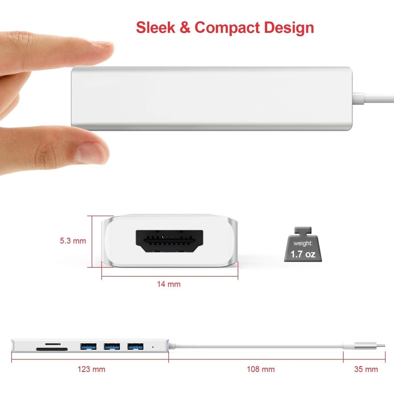 6 포트 USB-C 허브 스플리터 USB-C 확장기 휴대용 USB 어댑터 멀티 포트 데이터 허브