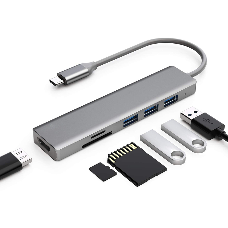 6 포트 USB-C 허브 스플리터 USB-C 확장기 휴대용 USB 어댑터 멀티 포트 데이터 허브