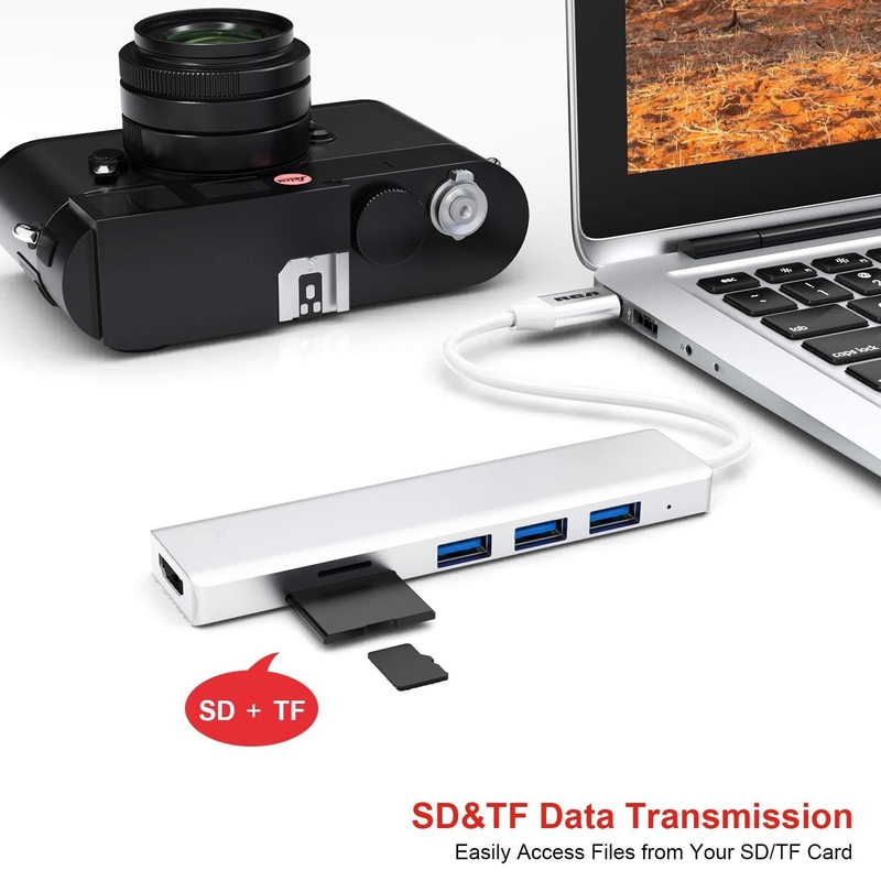 6 포트 USB-C 허브 스플리터 USB-C 확장기 휴대용 USB 어댑터 멀티 포트 데이터 허브