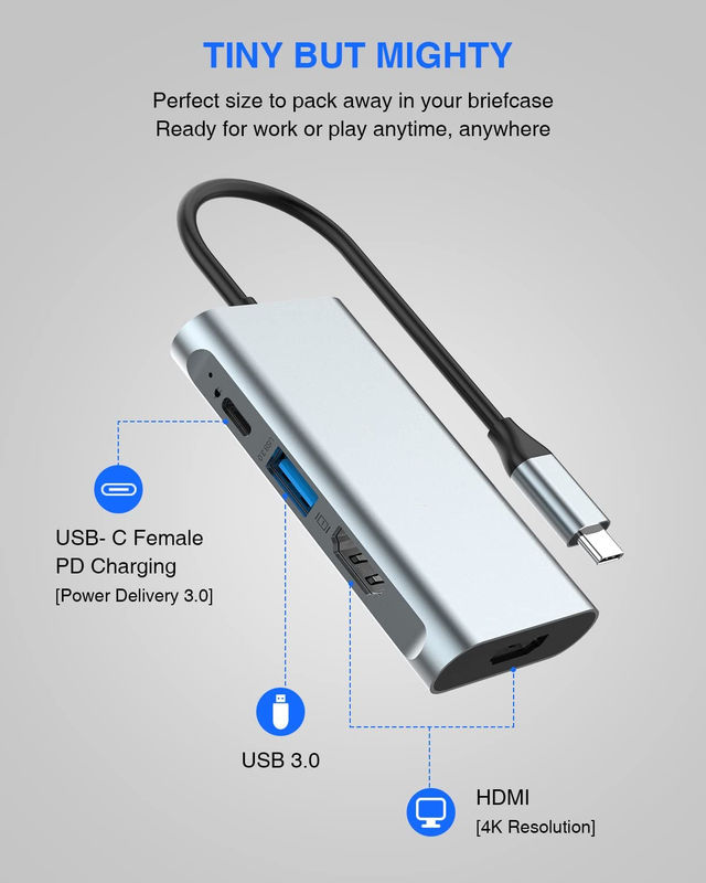 4in1 USB C 어댑터 USB3.0 썬더 포트 두 개의 HDMI
