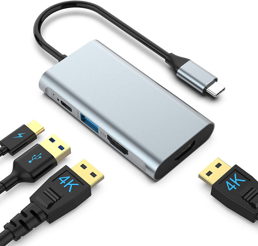 4in1 USB C 어댑터 USB3.0 썬더 포트 두 개의 HDMI
