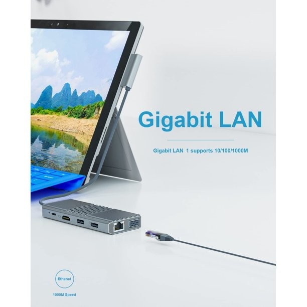 8 인 1 USB 허브 Rj45 도킹 스테이션 듀얼 타입 C ~ RJ45 포트 / USB3.0 / PD / H-D-M-I / 카드