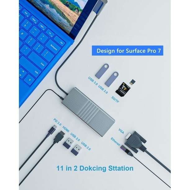 8 인 1 USB 허브 Rj45 도킹 스테이션 듀얼 타입 C ~ RJ45 포트 / USB3.0 / PD / H-D-M-I / 카드