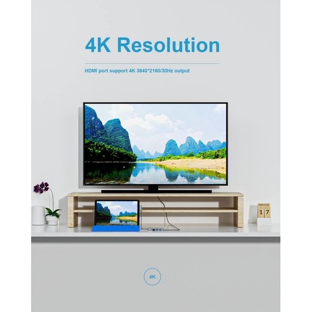 8 인 1 USB 허브 Rj45 도킹 스테이션 듀얼 타입 C ~ RJ45 포트 / USB3.0 / PD / H-D-M-I / 카드
