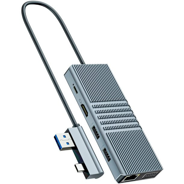 8 인 1 USB 허브 Rj45 도킹 스테이션 듀얼 타입 C ~ RJ45 포트 / USB3.0 / PD / H-D-M-I / 카드