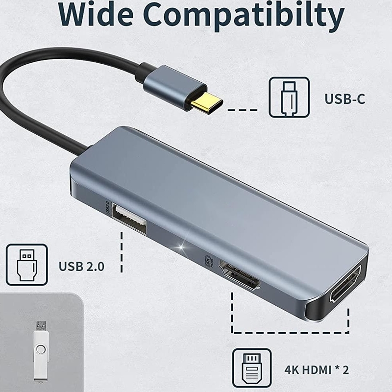 듀얼 Hdmi Usb C 도크 허브 알루미늄 USB C 어댑터 모니터 3인1 둥글 4K HDMI