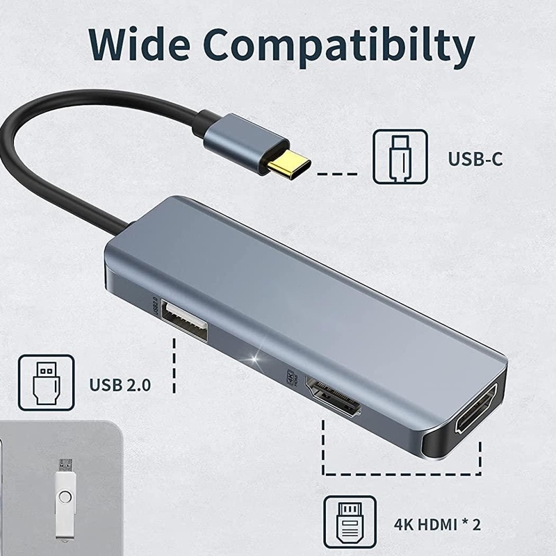 듀얼 USB C 어댑터 3 인 1 둥글 4K HDMI 도킹 스테이션 호환 맥북 프로