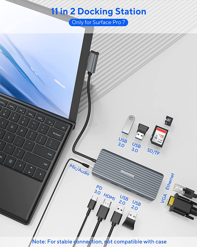 7in1 USB C 허브 도크 스테이션 카드 리더와 함께 듀얼 프로 패드 다기능 변환기 USB 허브 Mac