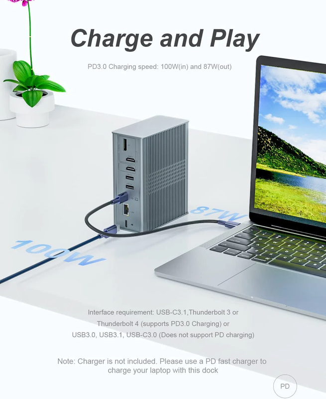노트북 USB C 도킹 스테이션 트리플 모니터 16-인-1 USB C 도크 디스플레이 링크