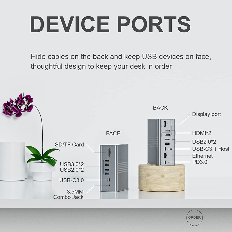 노트북 USB C 도킹 스테이션 트리플 모니터 16-인-1 USB C 도크 디스플레이 링크
