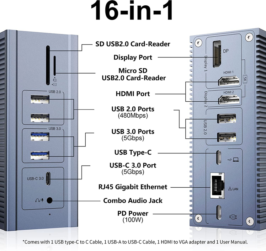 16인1 썬더볼트 4 도킹 스테이션 듀얼 모니터 4K 60HZ 맥북 윈도우 USB HUB