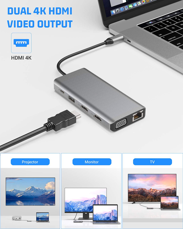 USB C 11 In 1 멀티포트 도크 타입 C 트리플 USB 3.0 TF 카드 타입 C USB-C 노트북