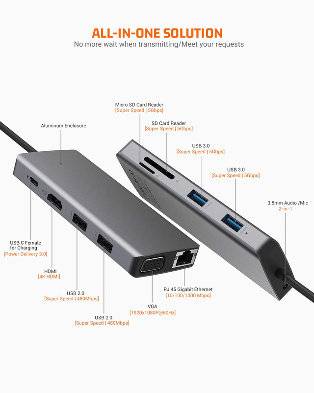 USB C Rj45 어댑터 12 In 1 USB C 허브 타입-C ~ PD HDMI USB3.0 USB2.0 USB-C SD TF