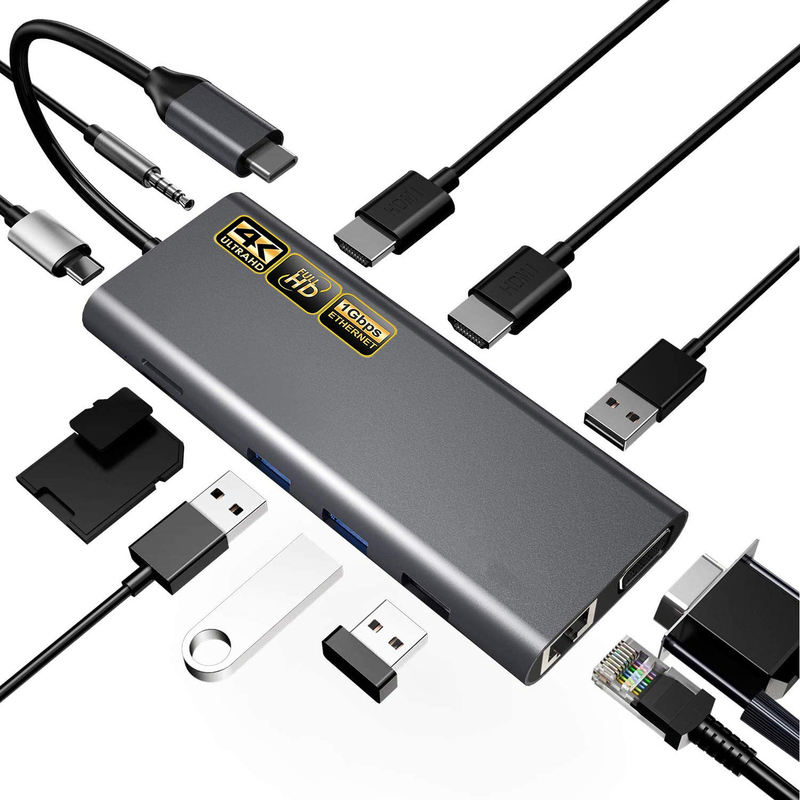 USB C 어댑터 13 in 1 4K HDMI 허브 타입 C에서 HDMI 4K USB 3.0 2.0 PD 충전 변환기