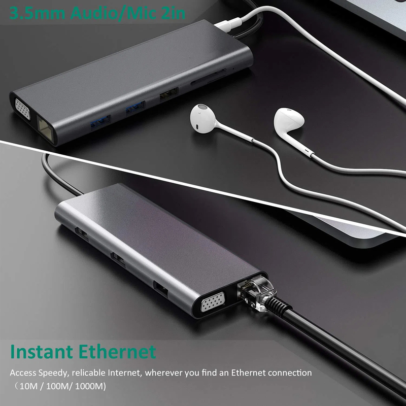 14 In 1 USB C 허브 도킹 타입 C 허브 USB 타입 C Hdmi 2 트리플 디스플레이 도킹 스테이션 VGA 4K