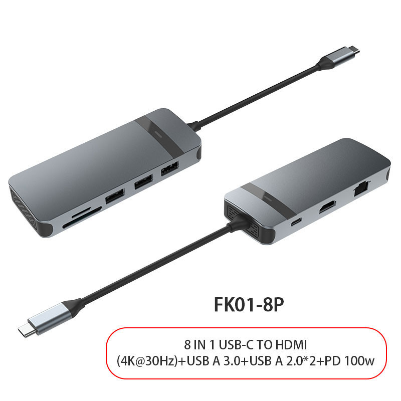 8인1 USB C 허브 어댑터 둥글 4K HDMI VGA 타입 C PD USB3.0 RJ45 이더넷 SD/TF