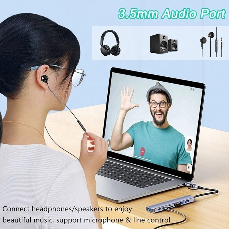8-인-1 USB 3.0 허브 3*USB 2.0 3.5mm 오디오 SD/TF 카드 리더 출력 데이터 전송 및 충전