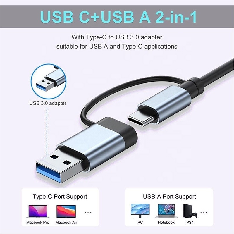 8-인-1 USB 3.0 허브 3*USB 2.0 3.5mm 오디오 SD/TF 카드 리더 출력 데이터 전송 및 충전