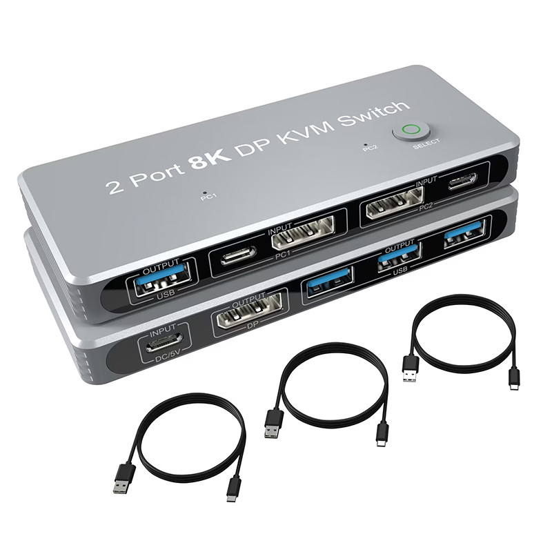 2-포트 디스플레이포트 및 USB KVM 스위치 4K 144Hz 8K 60Hz 1.4 1.4 DP USB 인터페이스