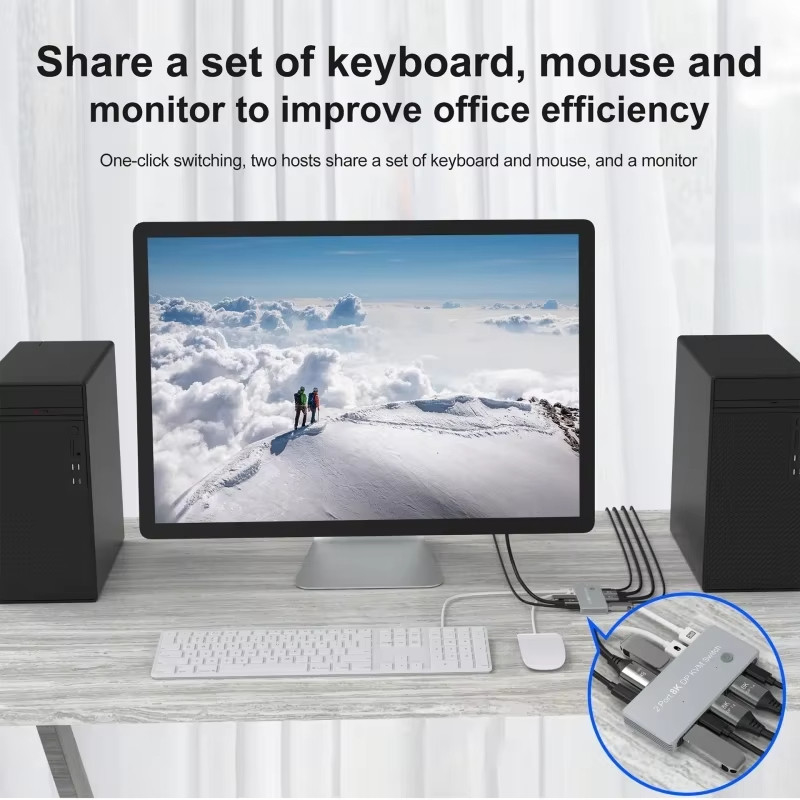 2-포트 디스플레이포트 및 USB KVM 스위치 4K 144Hz 8K 60Hz 1.4 1.4 DP USB 인터페이스