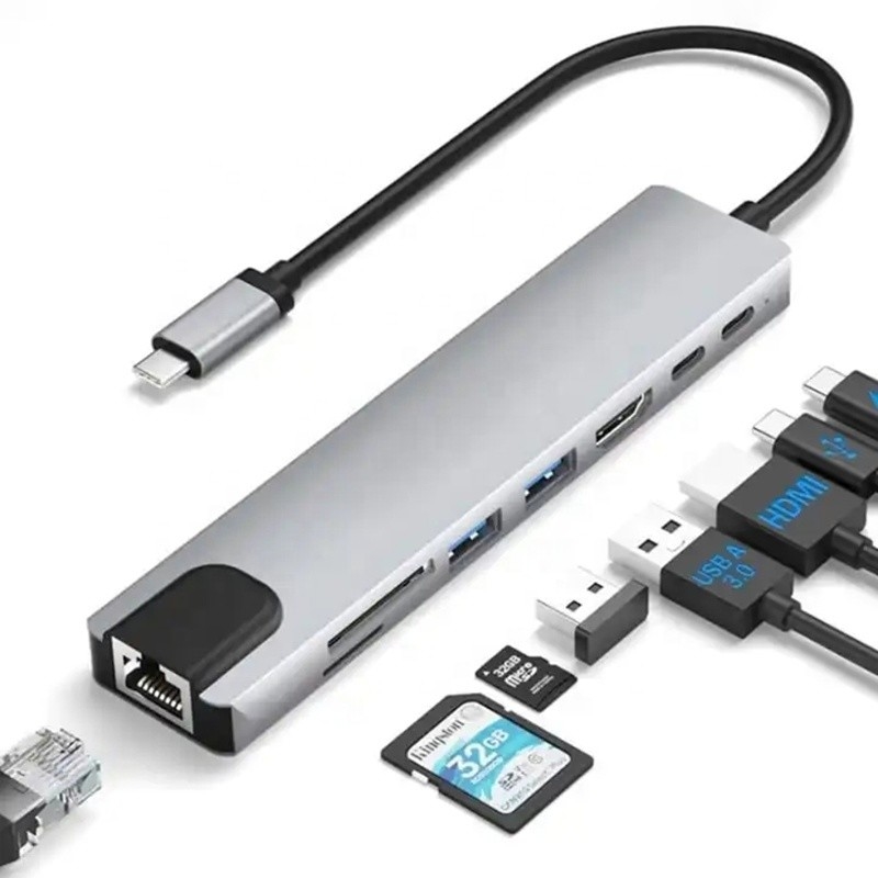 다재다능한 8인1 USB 타입 C 허브 멀티 포트 어댑터