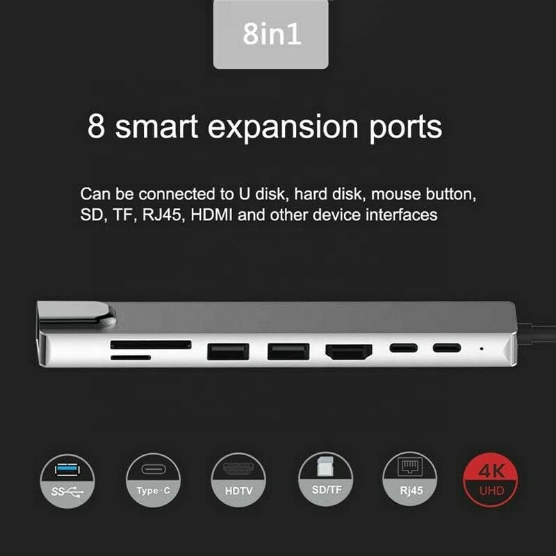 다재다능한 8인1 USB 타입 C 허브 멀티 포트 어댑터