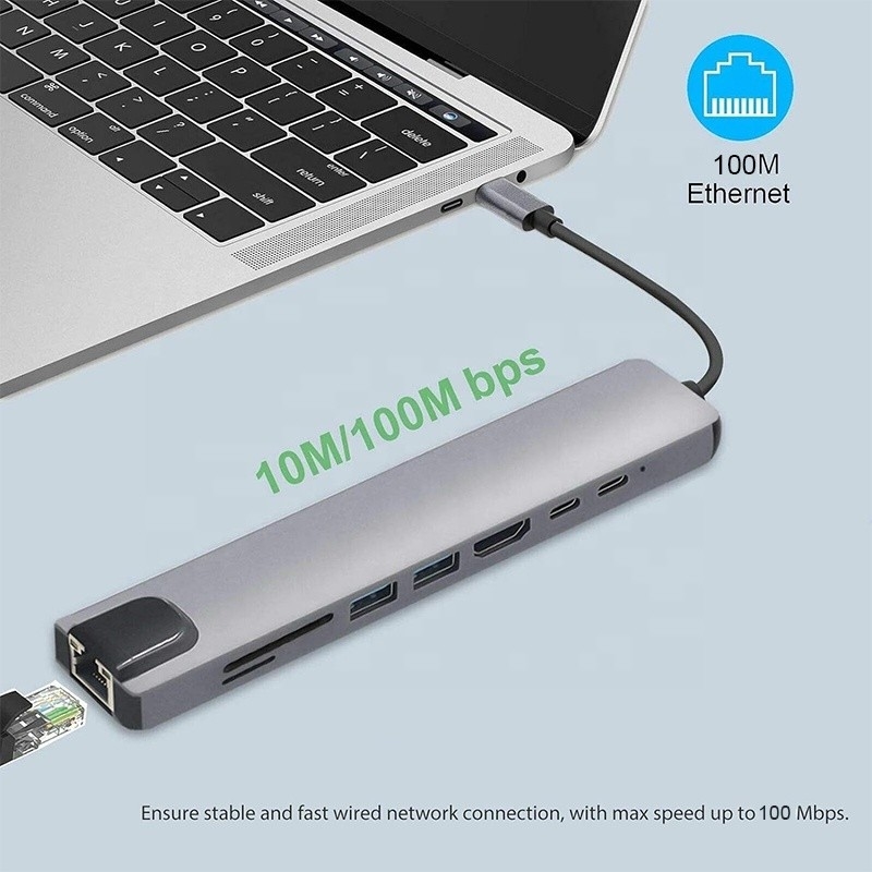 다재다능한 8인1 USB 타입 C 허브 멀티 포트 어댑터